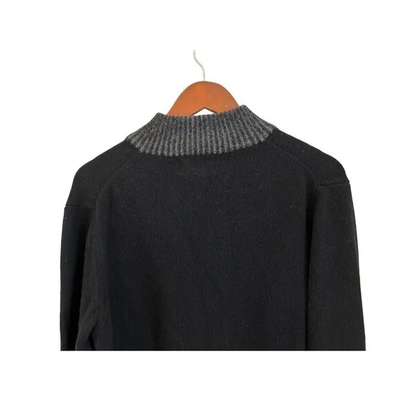 Equipaggiamenti Made In Italy Black & Gray Wool Sweater Half-Zip Ribbed Trim - M - Picture 8 of 11